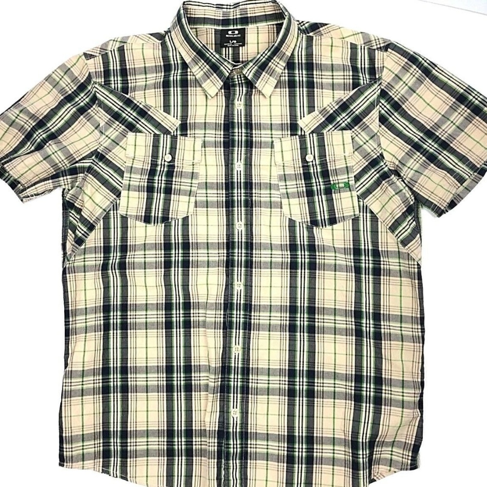 Oakley Men's Large Plaid Button Up Shirt Tan/Black